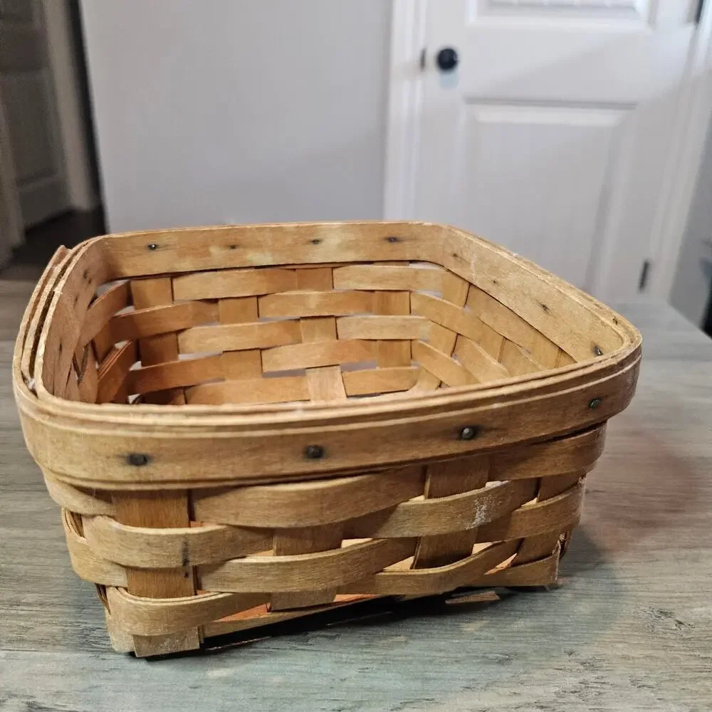 Vintage Longaberger Small Basket Handwoven Brown Square Wood Signed 1994 Cottage